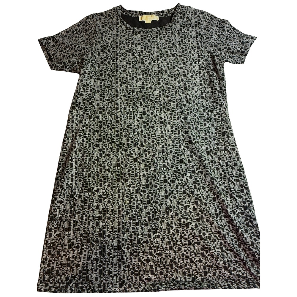 Michael Kors Womens Black White Logo Print Short Sleeve T-Shirt Shift Dress M